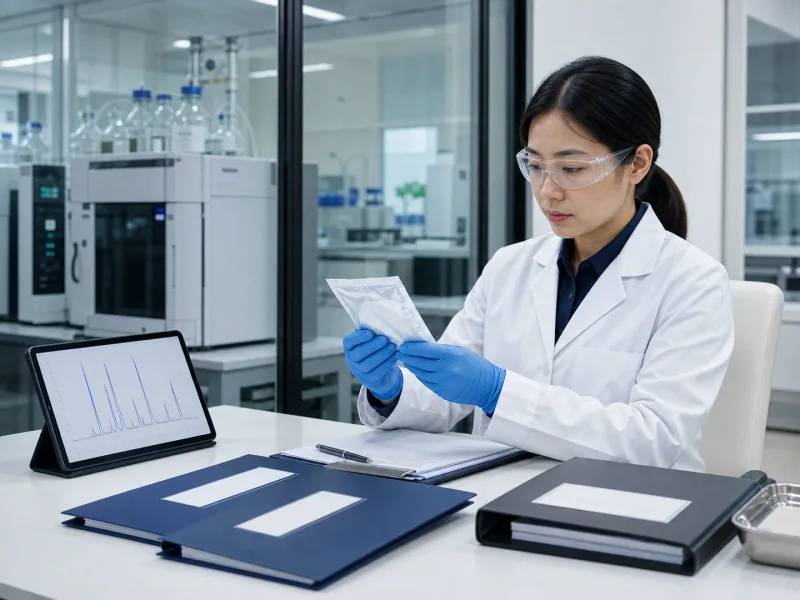 Quality specialist reviewing analytical results and product documentation